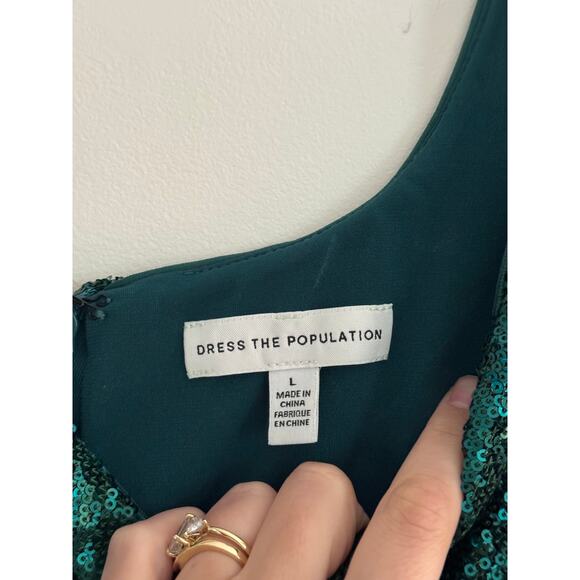 DRESS THE POPULATION Sloane Green Sequin Midi Dress Size Large - Picture 4 of 8